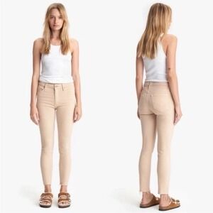 Mother Looker Ankle Fray Jeans 24 High Rise‎ Khaki Out of Nowhere Skinny Stretch